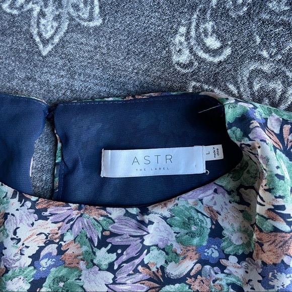 ASTR The Label Puff Sleeves Floral Ruffles Asymmetrical Hi low Midi Dress Large - Picture 9 of 14